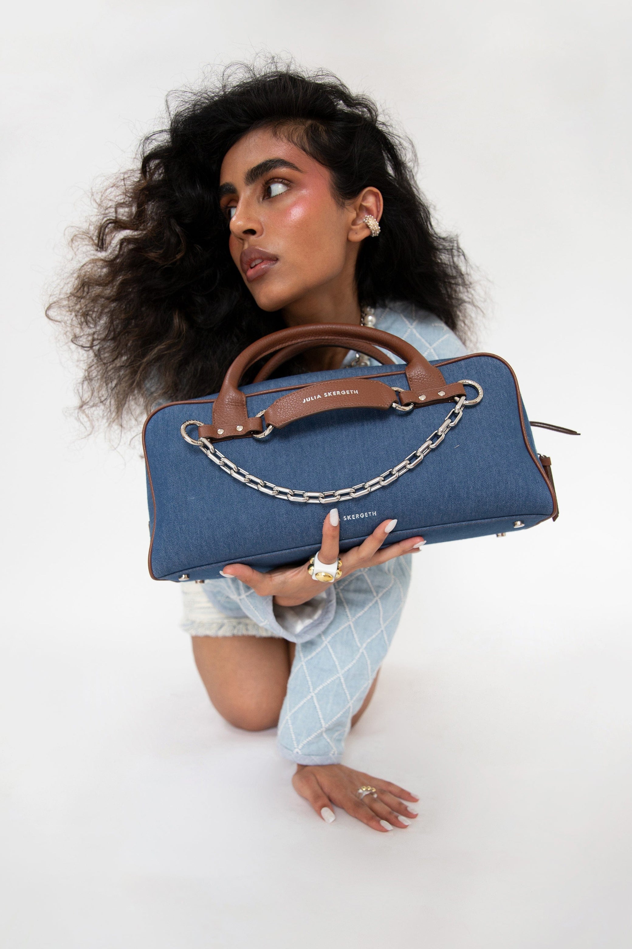 Delvaux Cool Box MM Denim Sahara - Blue Crossbody Bags, Handbags